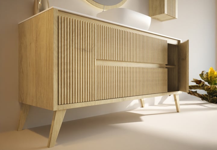 Mueble de baño madera maciza con encimera de solid surface Alpes 13 Bruntec detalle 6
