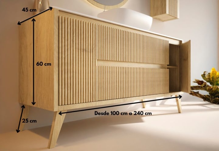 Mueble de baño madera maciza con encimera de solid surface Alpes 13 Bruntec croquis 8