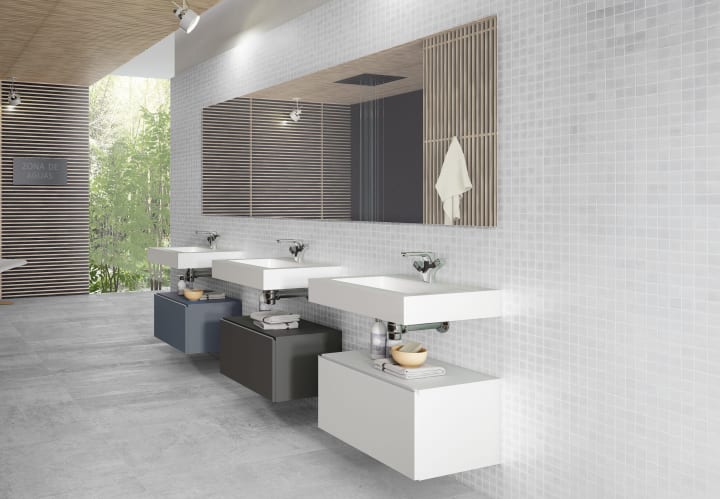 Conjunto mueble de baño con lavabo Solid y cajonera Nomad Viso ambiente 14