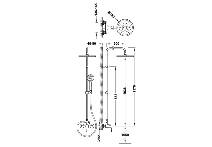 Conjunto de ducha y bañera empotrado Base Plus Tres croquis 1