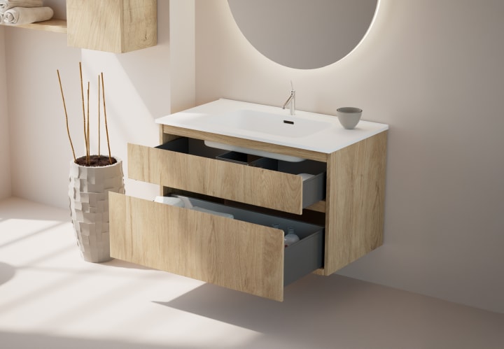 Conjunto de mueble de baño de madera maciza Alpes 17 Bruntec detalle 6