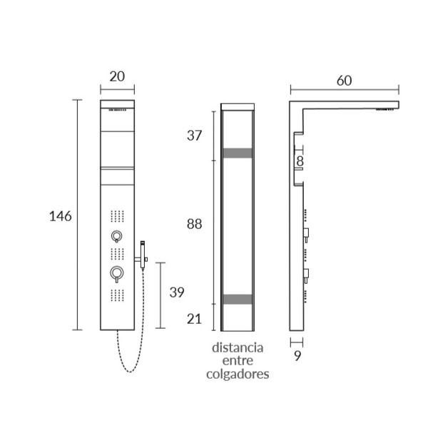 Columna de ducha hidromasaje Mizu Box Sagobar croquis 1