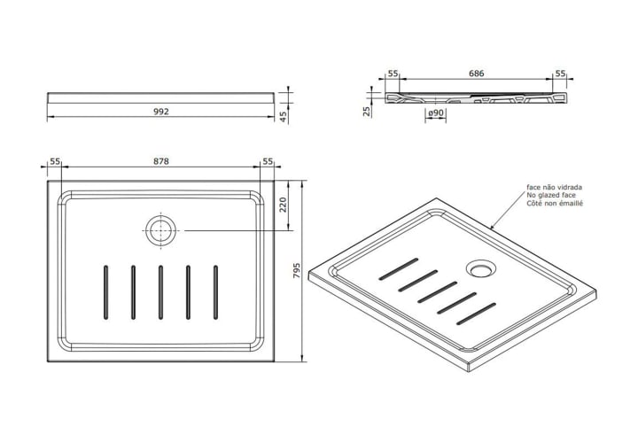 Plato de ducha de cerámica Waterline Unisan croquis 4