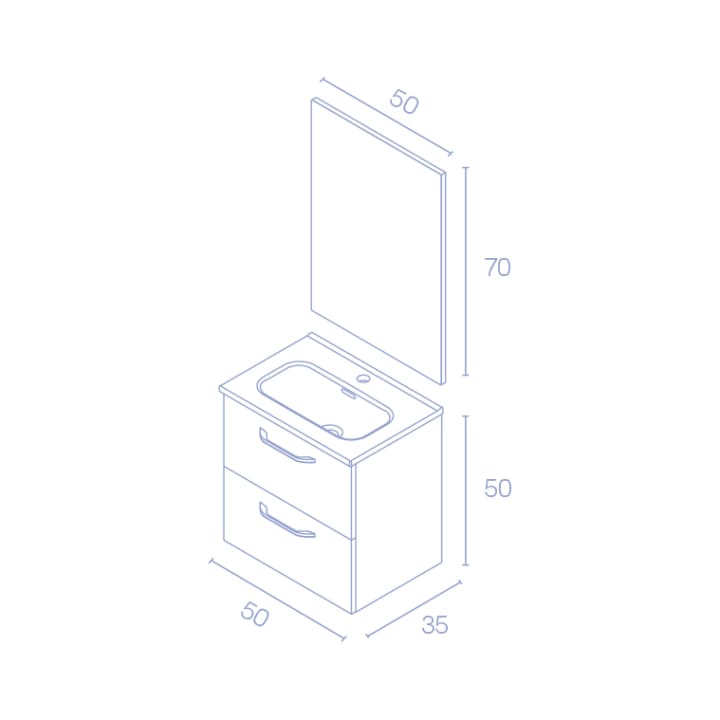 Conjunto completo mueble de baño fondo reducido 35 cm Hone Amizuva croquis 14