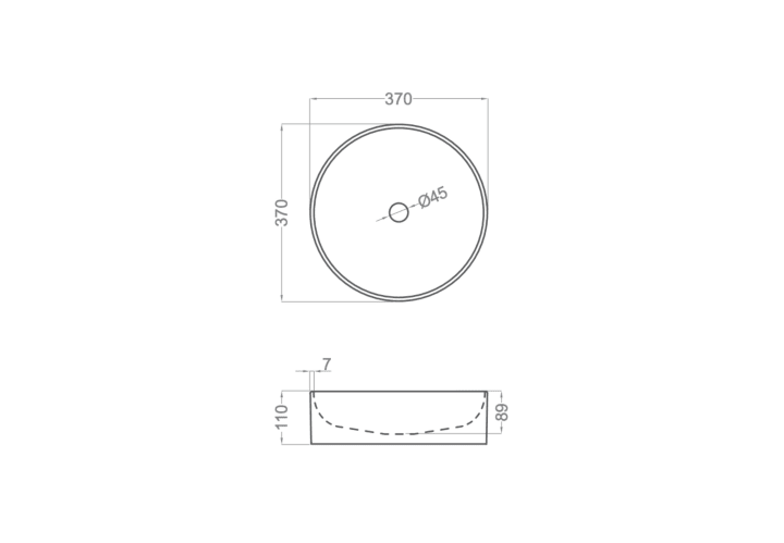 Lavabo sobre encimera Aruba Coycama croquis 6