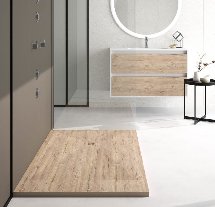 Platos de ducha de resina decorado Stone 3D Madera Bruntec principal 4