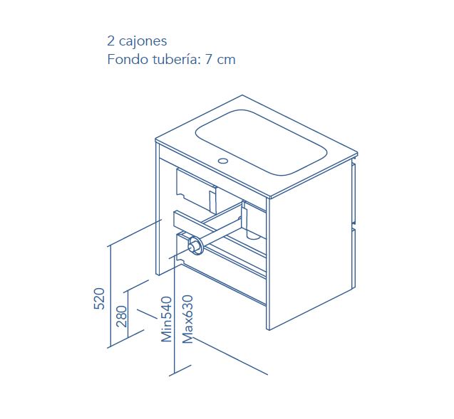 Mueble de baño con encimera de madera Vida Royo croquis 3