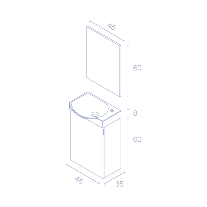 Conjunto completo mueble de baño fondo reducido 34 cm Mika Amizuva croquis 7