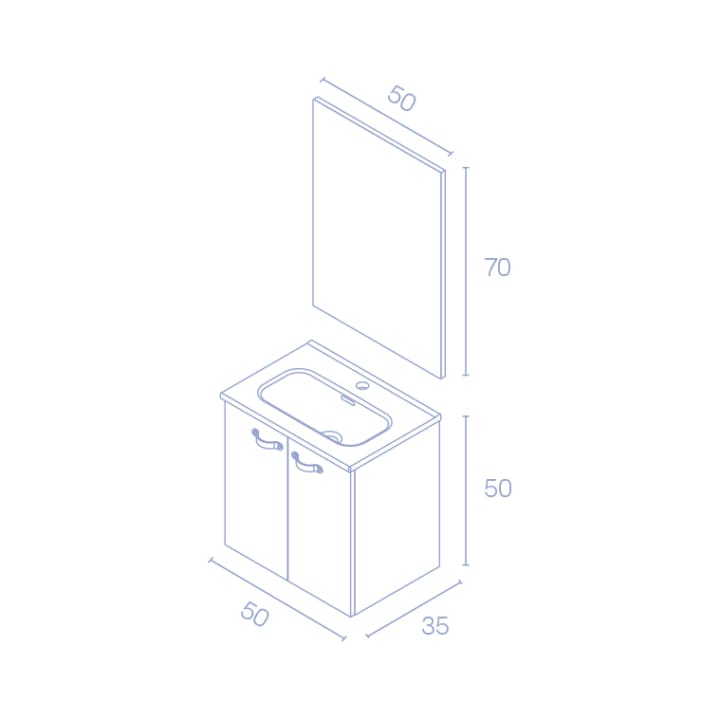 Conjunto completo mueble de baño fondo reducido 35 cm Aneko Amizuva croquis 12