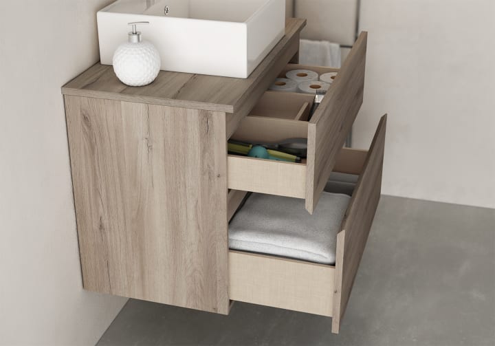 Mueble de baño con encimera de madera Zeus Bruntec detalle 1