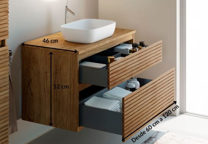 Mueble de baño moderno de madera maciza Alpes 1 Bruntec croquis 4