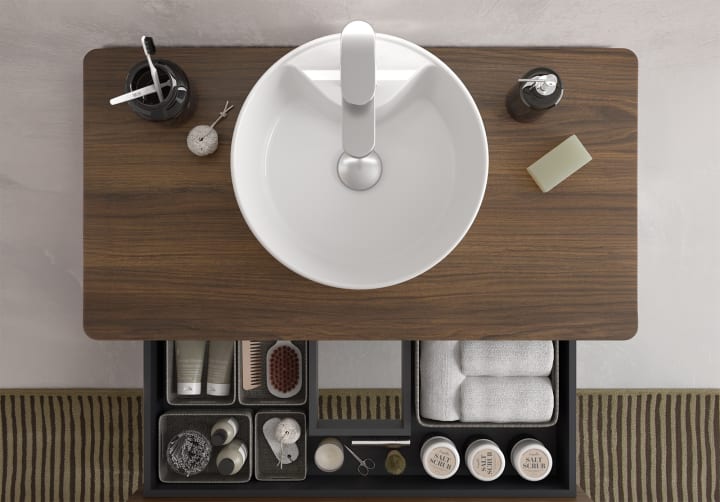 Conjunto mueble de baño Kira Salgar con lavabo sobre encimera detalle 10