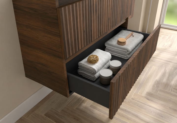 Conjunto mueble de baño Kira Salgar con lavabo sobre encimera detalle 11