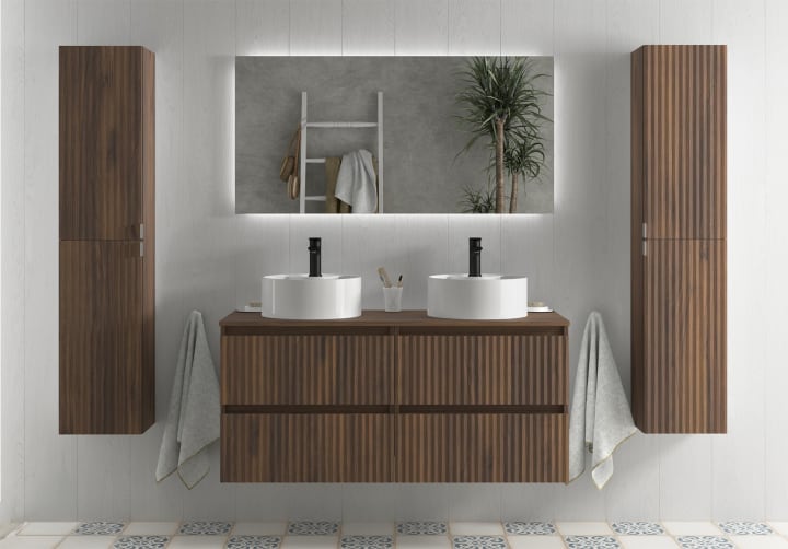 Conjunto mueble de baño Kira Salgar con lavabo sobre encimera principal 2