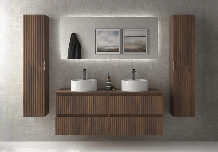 Conjunto mueble de baño Kira Salgar con lavabo sobre encimera ambiente 15