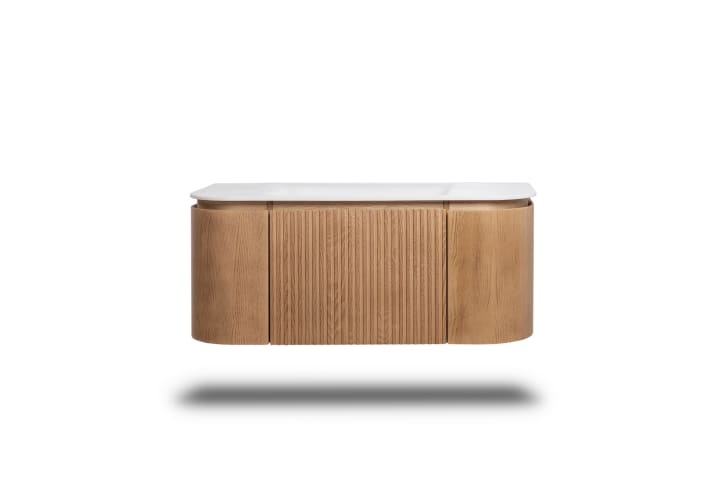 Conjunto de mueble de baño 100 cm de madera maciza de fresno con lavabo Solid Surface Evo Curve Bruntec detalle 2