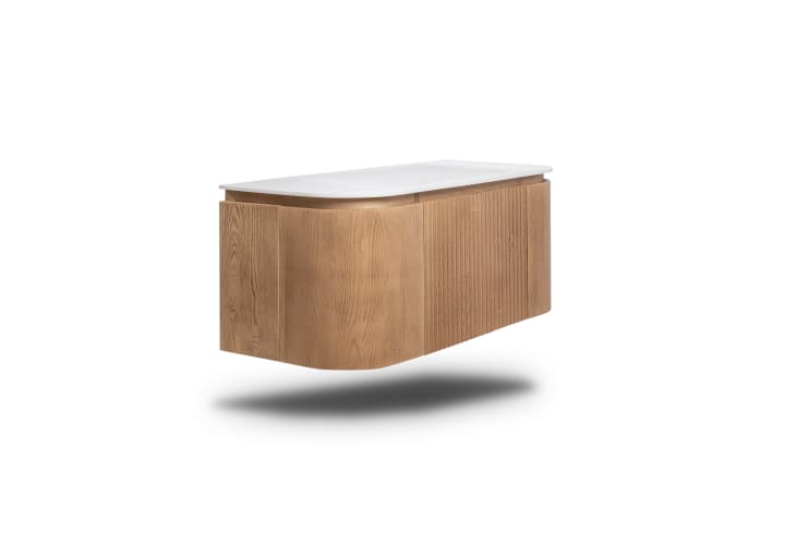 Conjunto de mueble de baño 100 cm de madera maciza de fresno con lavabo Solid Surface Evo Curve Bruntec detalle 1