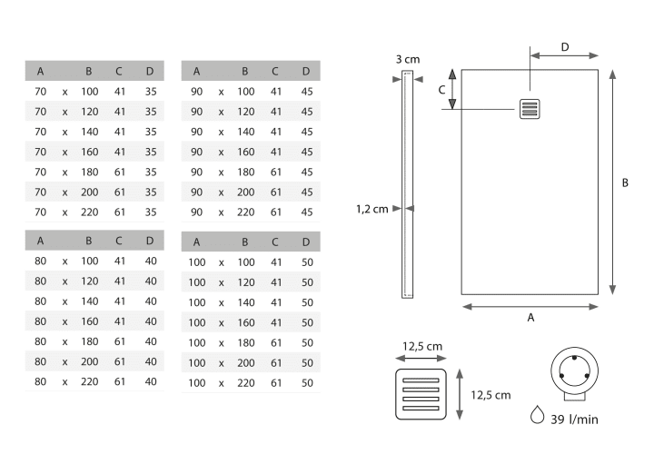 Plato de ducha Solid Surface Corian DuPont Antares Hidronatur croquis 3