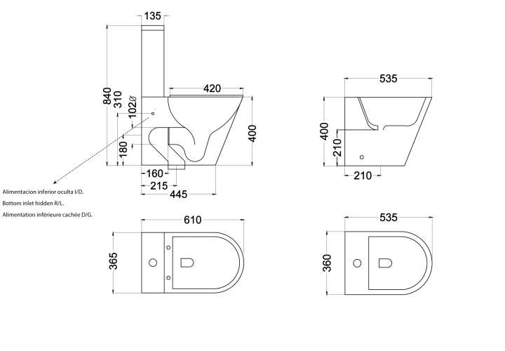 Pack inodoro + bidé Lisboa Bruntec croquis 5