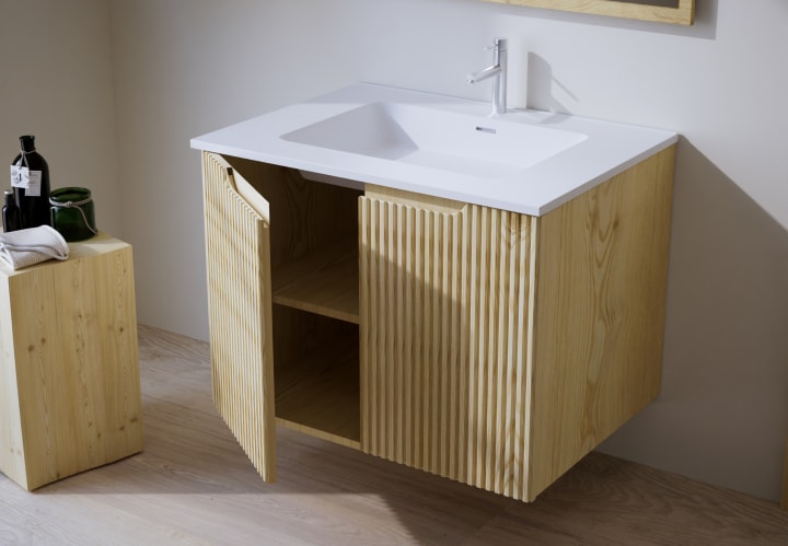 Conjunto de mueble de baño de madera maciza Alpes 14 Bruntec detalle 3