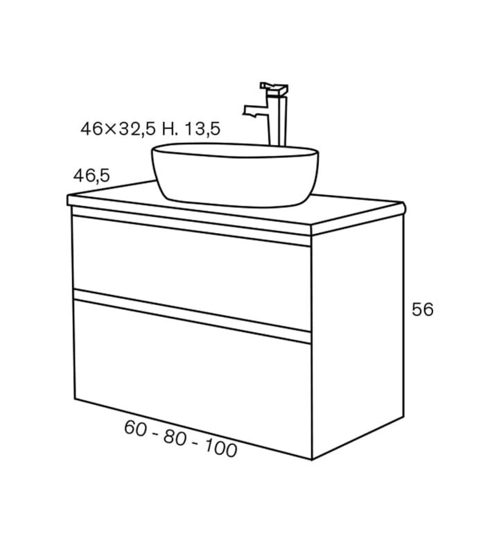 Conjunto mueble de baño con lavabo sobre encimera Nice Sanchis croquis 5