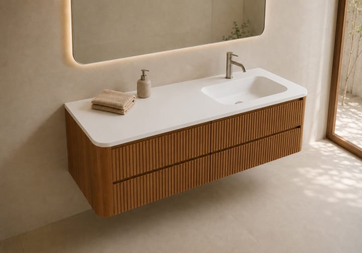 Conjunto de mueble de baño con lavabo Solid Surface Duna Bruntec detalle 11