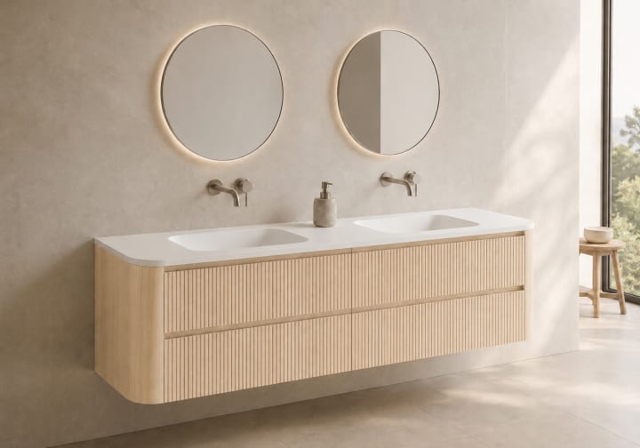 Conjunto de mueble de baño con lavabo Solid Surface Duna Bruntec principal 2