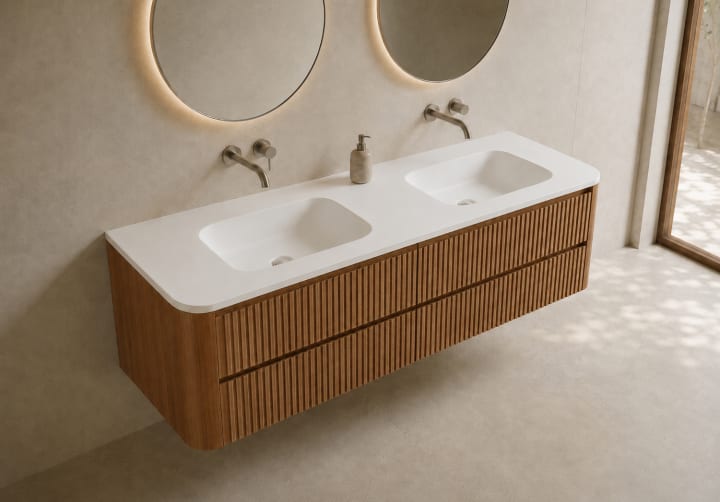 Conjunto de mueble de baño con lavabo Solid Surface Duna Bruntec ambiente 15