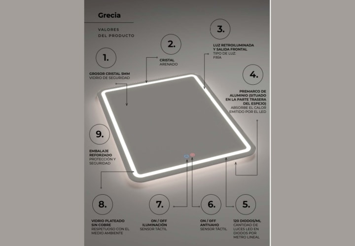 Espejo de baño con luz LED Grecia Ledimex detalle 7