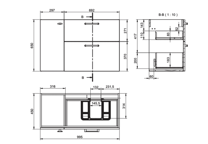 Mueble de baño con encimera de madera Verso Viso croquis 12