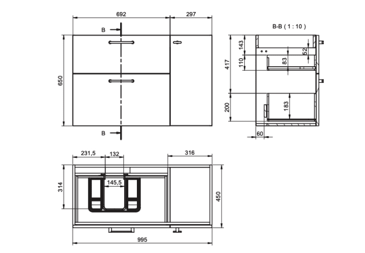 Mueble de baño con encimera de madera Verso Viso croquis 13