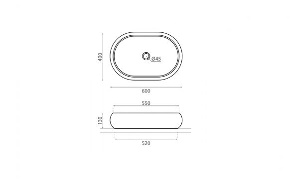 Lavabo sobre encimera Domed Bathco croquis 4