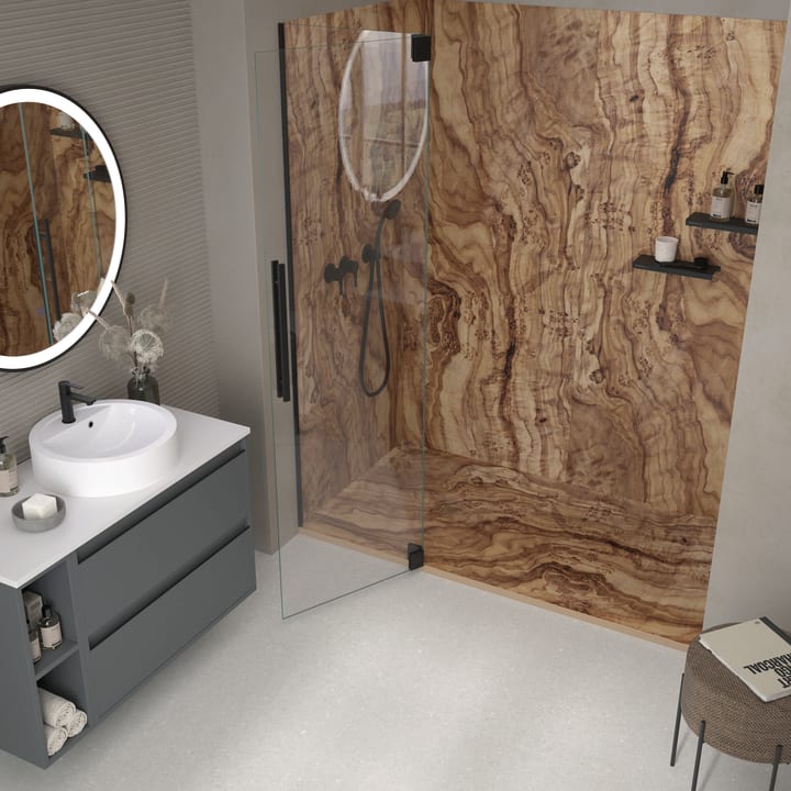 Platos de ducha de resina decorados Design 3D Madera 2 Bruntec ambiente 2
