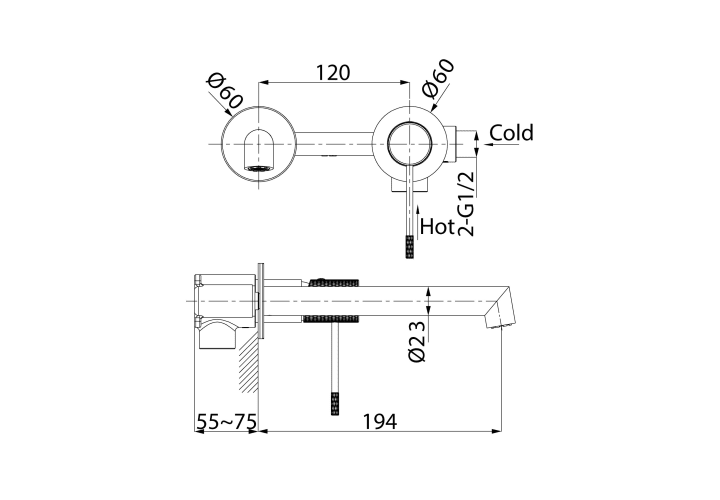 Pack grifo de lavabo empotrado Imex Line + Válvula click-clack croquis 16