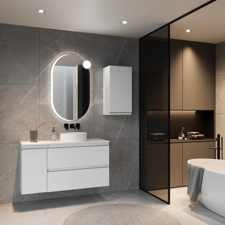 Mueble de baño MDF lacado con encimera de madera Vilma Bruntec principal 1