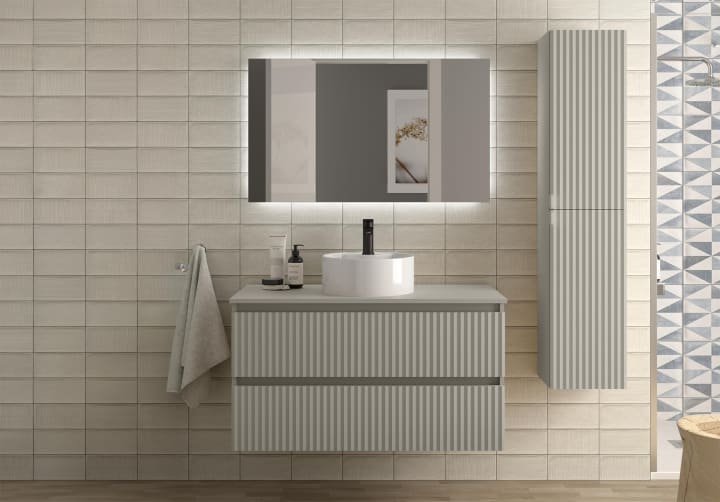 Conjunto mueble de baño Kira Salgar con lavabo sobre encimera principal 2