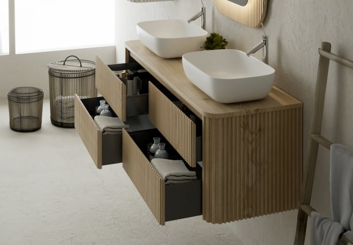 Mueble de baño con encimera de madera maciza Baviera Bruntec detalle 3