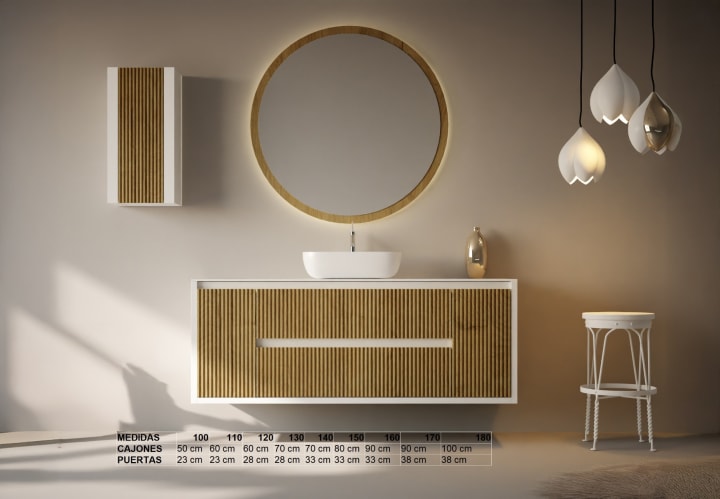 Mueble de baño con encimera de madera maciza Alpes 13 Bruntec croquis 10