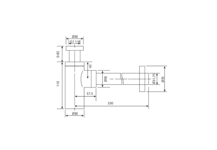 Pack Grifo de lavabo empotrado Monza + Válvula click-clack + Sifón visto redondo de Imex croquis 10