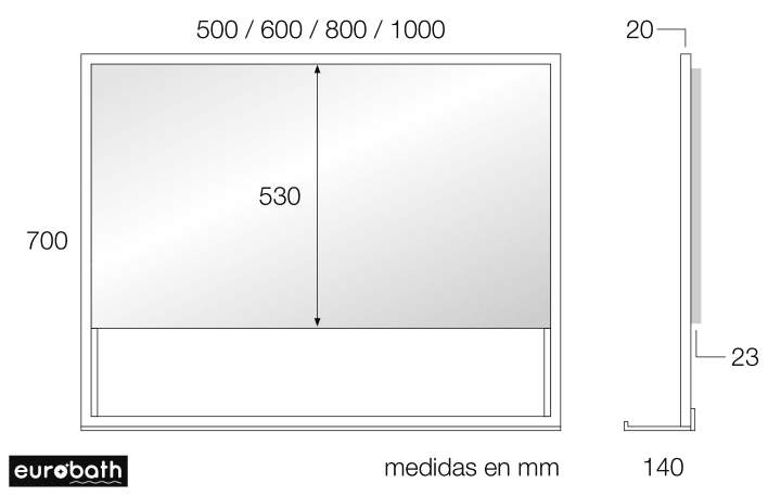 Espejo de baño con luz LED Margarita Eurobath croquis 4