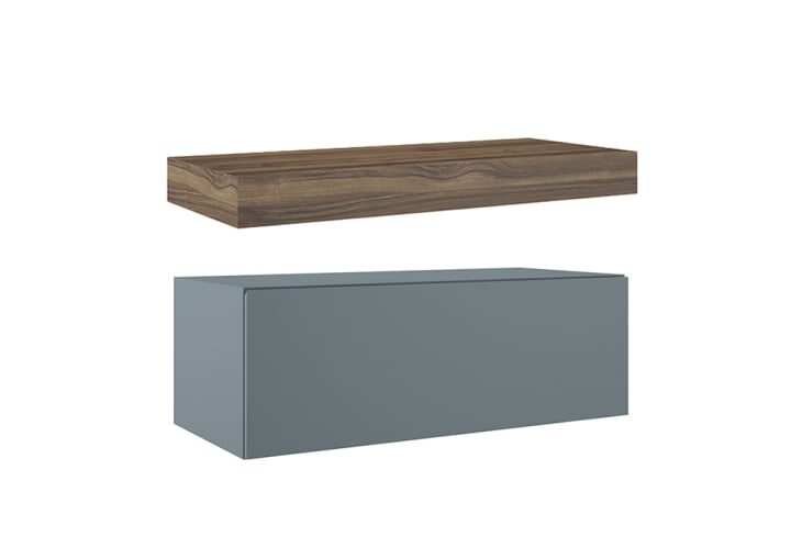 Mueble de baño con encimera de madera 10 cm de altura en color Valenti  con cajonera Nomad Visobath principal 5