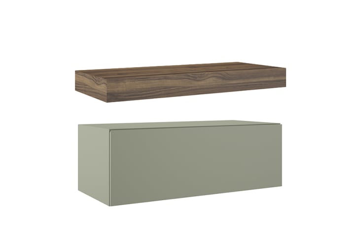 Mueble de baño con encimera de madera 10 cm de altura en color Valenti  con cajonera Nomad Visobath principal 4