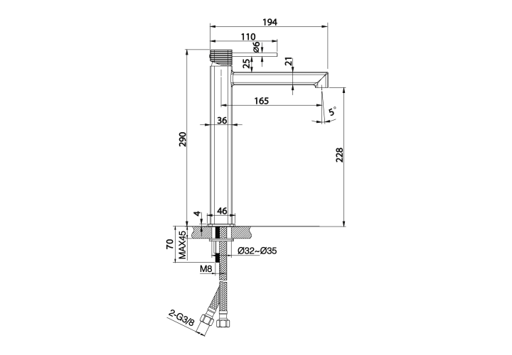 Grifo de lavabo Firenze de Imex croquis 9