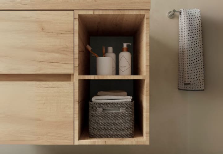 Conjunto mueble de baño con lavabo sobre encimera Bequia Salgar detalle 7