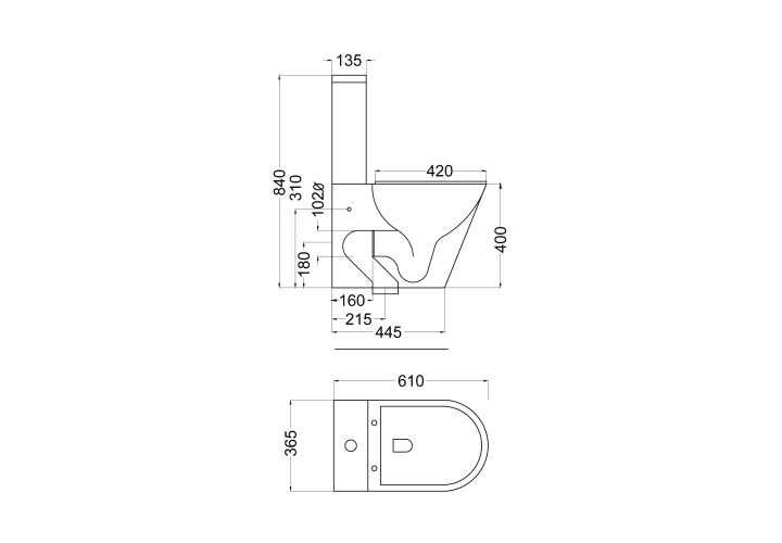 Inodoro compacto Rimless Lisboa de Bruntec croquis 7
