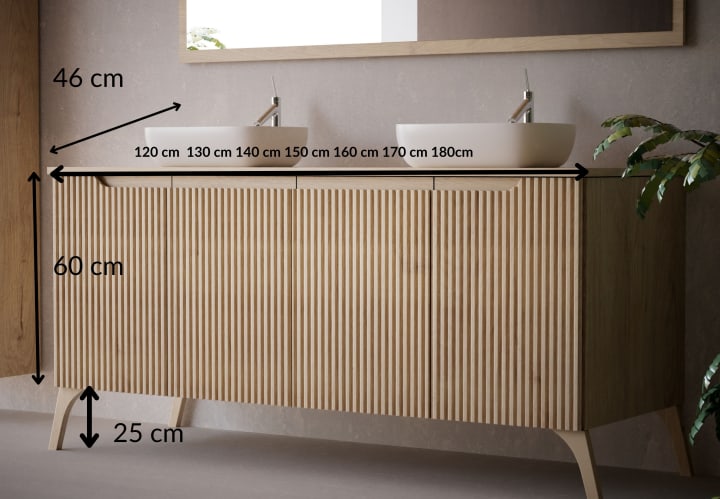 Mueble de baño con encimera de madera maciza con patas Alpes 15 Bruntec croquis 4