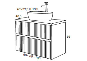 Conjunto mueble de baño con lavabo sobre encimera Etna Sanchis croquis 11