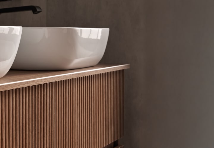 Conjunto mueble de baño con lavabo sobre encimera Etna Sanchis detalle 8