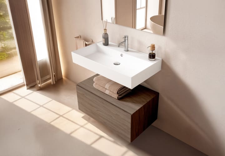 Conjunto mueble de baño con lavabo de carámica de 12 cm de alto y cajonera Nomad Viso principal 13
