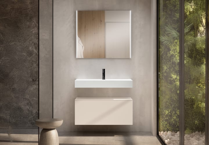 Conjunto mueble de baño con lavabo de carámica de 12 cm de alto y cajonera Nomad Viso principal 7